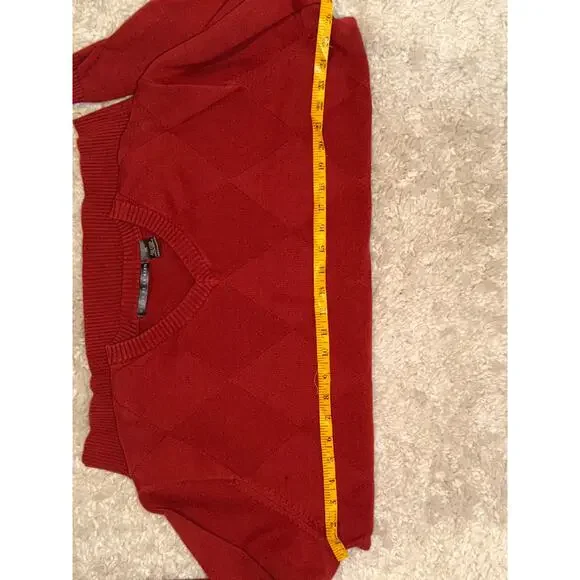 Oscar de la Renta Red Argyle Sweater Cotton V Neck Preppy Classic XXL - Picture 7 of 7